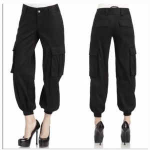Alice & Olivia Black Banded Bottom Cargo Pants Size 8 Linen-cotton blend EUC